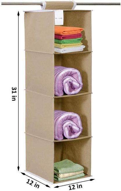 Hanging Cloth Wardrobe Organizer – 4 Shelves Storage Unit