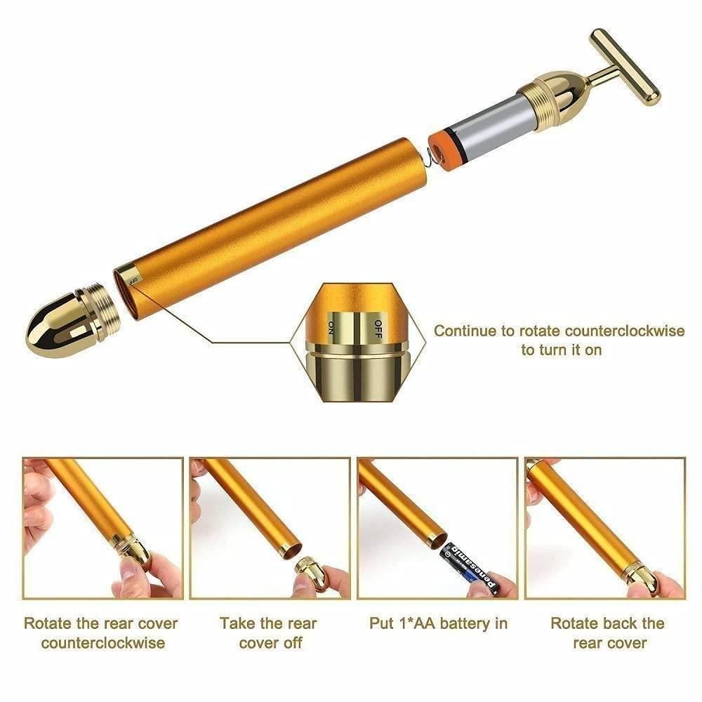 24K Gold Energy Beauty Bar – Electric Facial Massage Roller